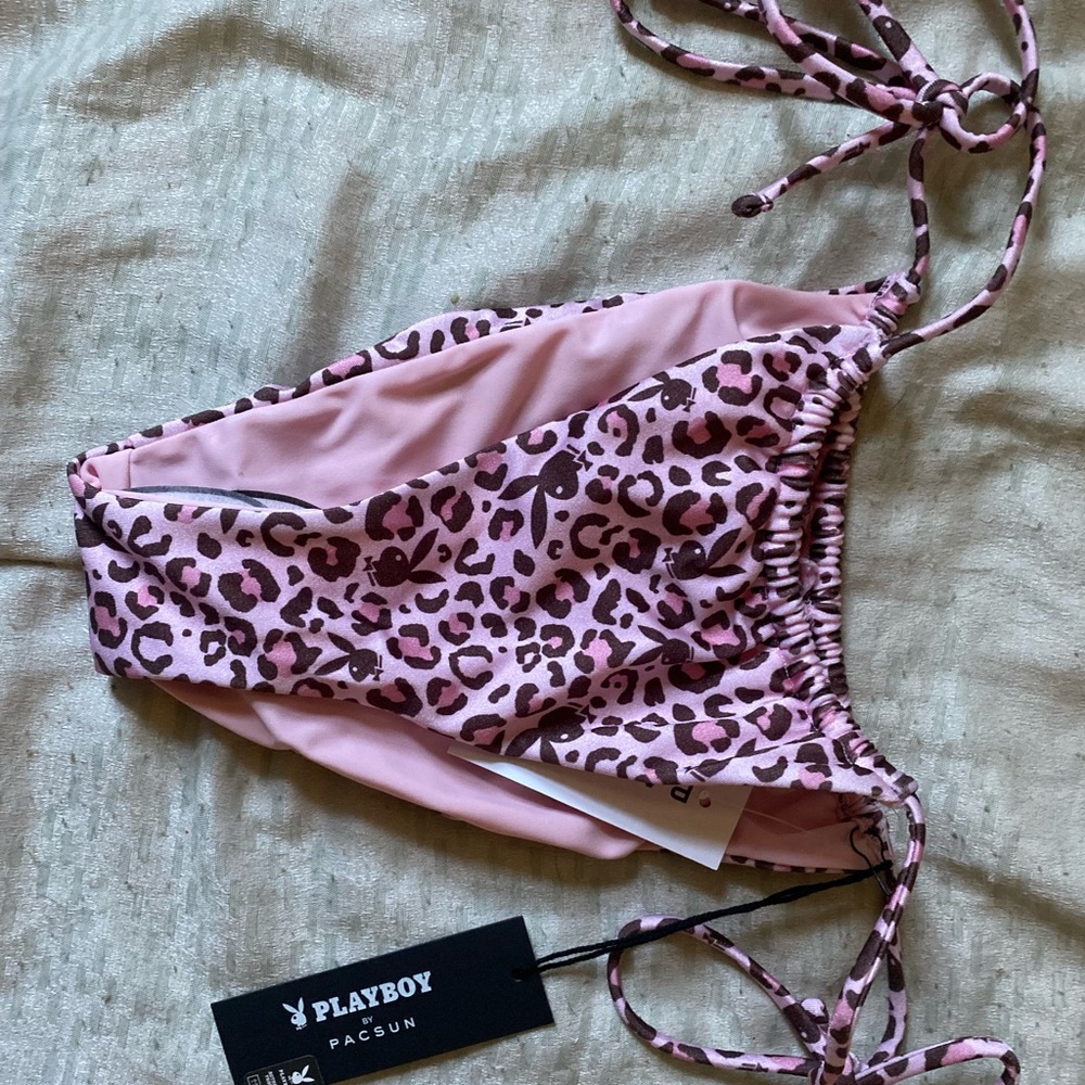 Curtain Waist Pink Leopard String Bikini Bottoms XS